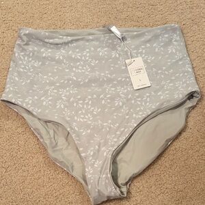 Sage Green Floral High-Waisted reversible Bikini Bottom